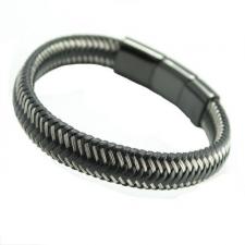 Black Braided Leather w/ Stainless Steel Wire Bracelet